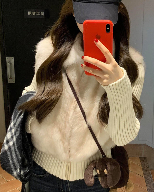 Knit Sleeve Fur Vest
