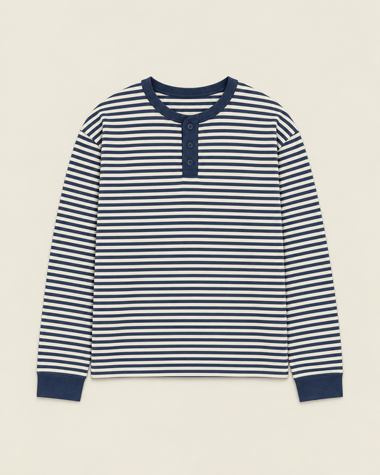 Navy Striped Henley - Longsleeve