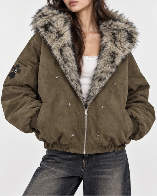 Fur Hood Suede Jacket