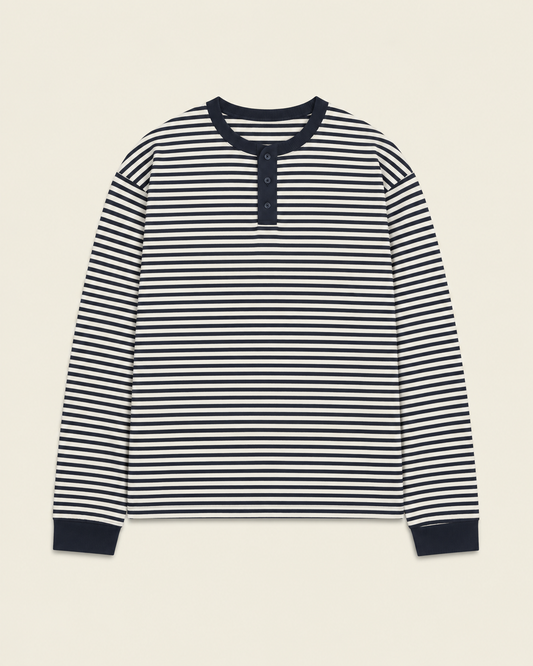 Black Striped Henley - Longsleeve