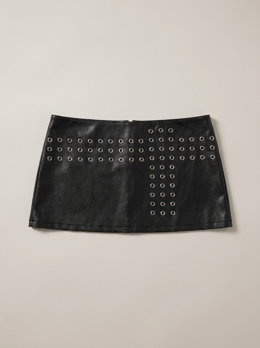 Eyelet Punk Mini Skirt - front
