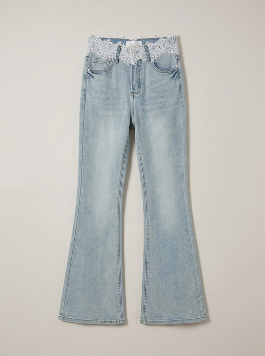 Lace Waist Flared Jeans - front